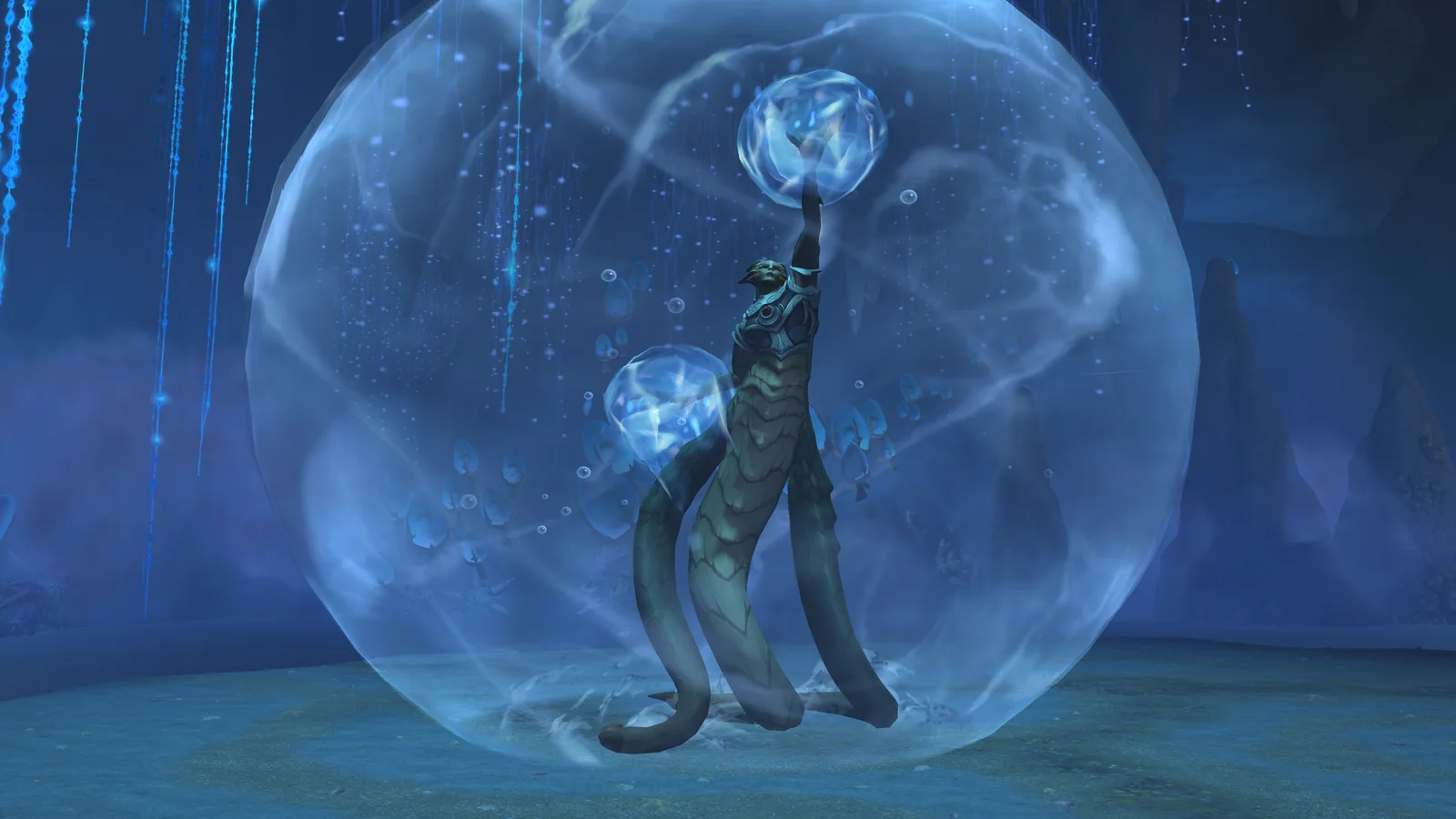 Nymrissa Wavecaller stands inside the Tidebound Grotto Lair encounter