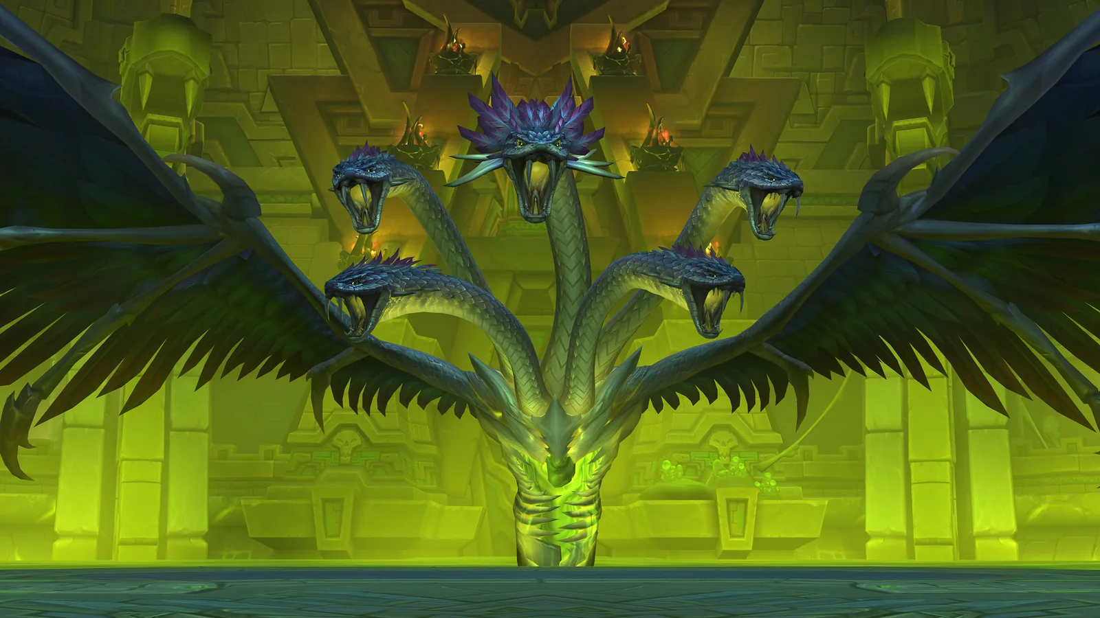 A massive many-headed serpent boss inside The Venomous Abyss raid in World of Warcraft Midnight Season 2