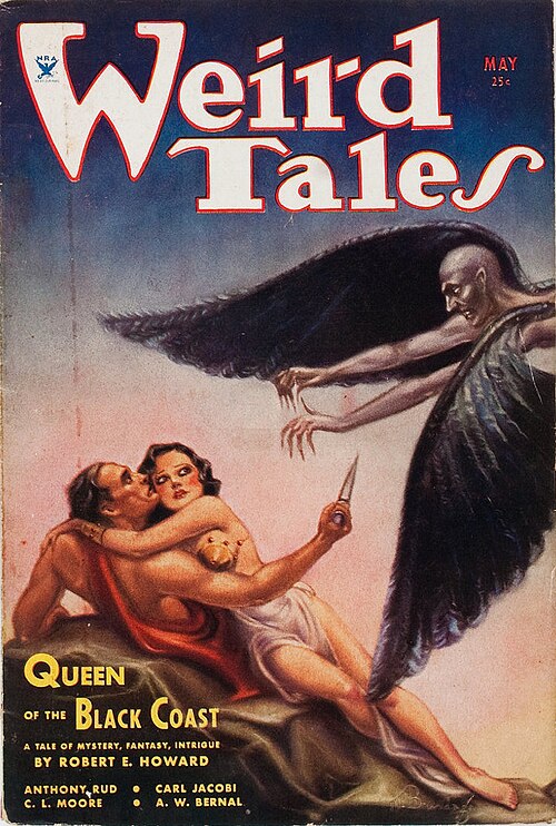 May 1934 Weird Tales cover featuring Robert E. Howard's Conan story Queen of the Black Coast
